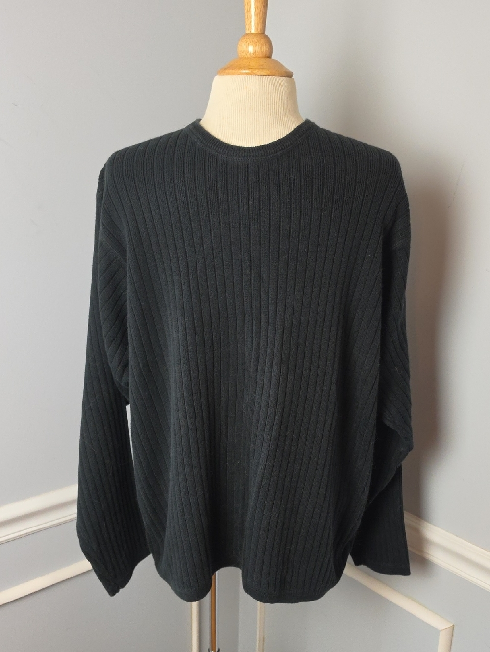 Banana Republic Men's Black Cable Knit 100% Cotton Crewneck Casual‎ Sweater L